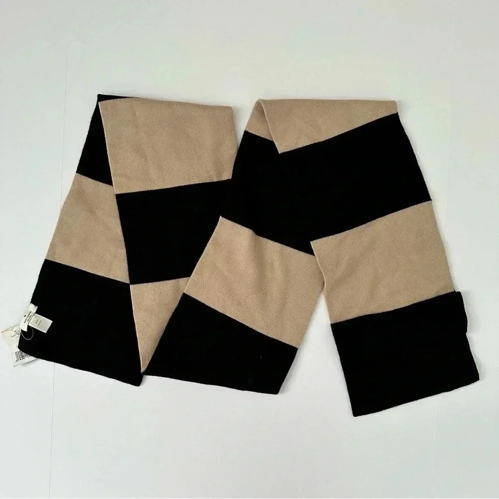kate spade Black and Beige Wide Stripe Scarf